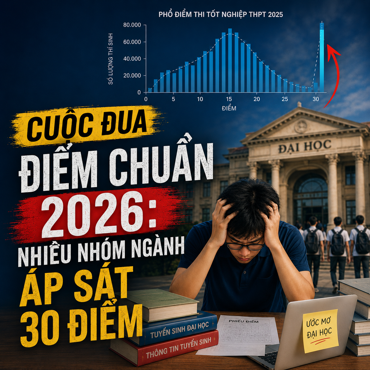 Phổ điểm thi không cao nhưng vì sao điểm chuẩn đại học chạm ngưỡng 30/30?