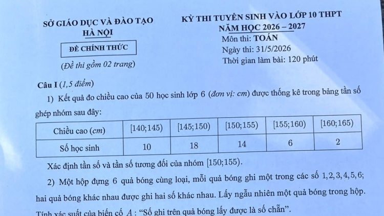 Đề thi và đáp án môn Toán tuyển sinh vào lớp 10 Hà Nội năm 2026