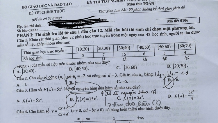 Đề thi môn Toán thi tốt nghiệp THPT năm 2026