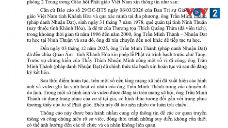 Ông Trần Minh Thành (pháp danh Nhuận Đạt) đã hoàn tục từ tháng 12/2025