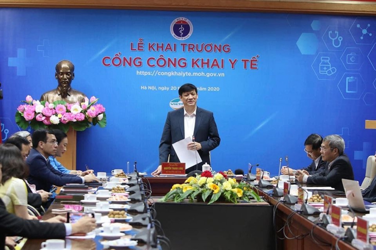 PGS.TS Nguyễn Thanh Long, Bộ trưởng Bộ Y tế phát biểu tại Lễ khai trương Cổng Công khai Y tế 