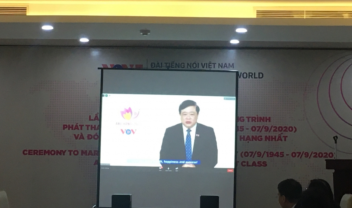 Ông Nguyễn Thế Kỷ - Tổng Giám đốc Đài Tiếng nói Việt Nam phát biểu trực tuyến trong buổi khai mạc ABU lần thứ 57.