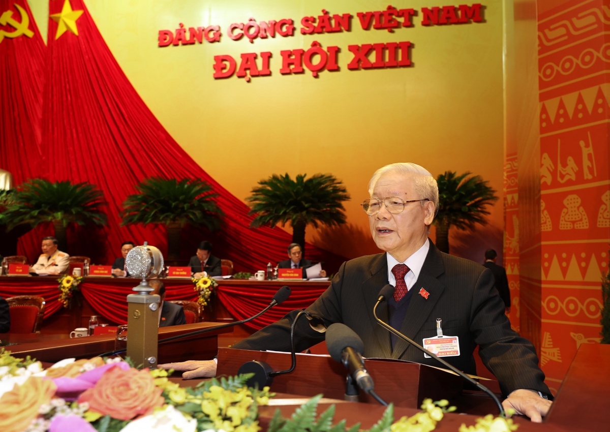 Tổng bí thư, Chủ tịch nước Nguyễn Phú Trọng trình bày báo cáo tại Đại hội
