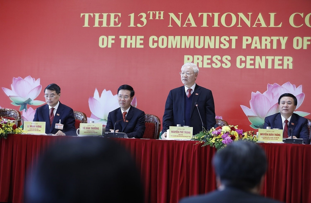 Tổng Bí thư, Chủ tịch nước Nguyễn Phú Trọng phát biểu tại cuộc họp báo
sau lễ bế mạc Đại hội Đảng lần thứ XIII