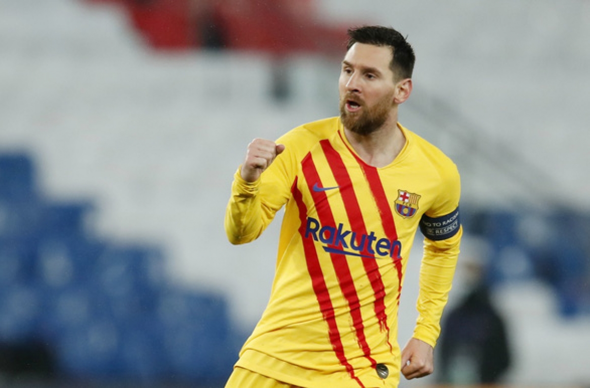 Messi sau khi gỡ hòa 1-1 cho Barca (Ảnh: Internet)