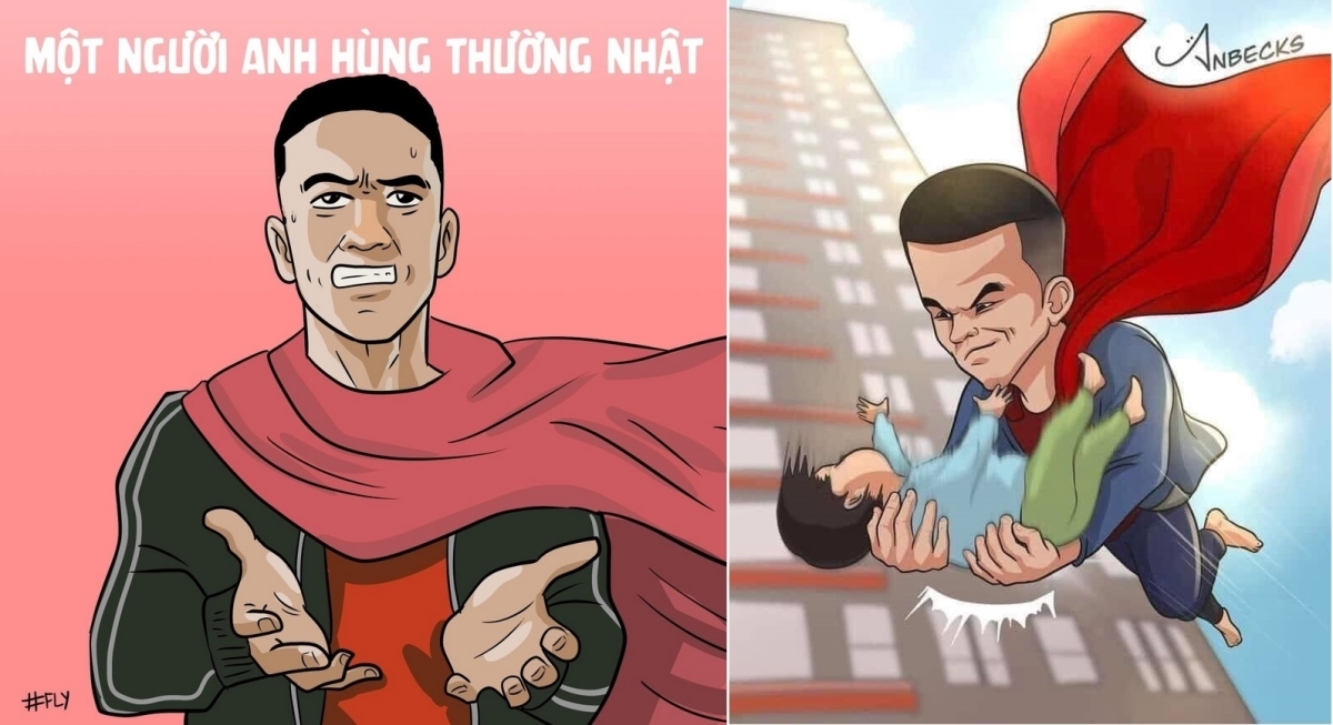 Pha cứu người của "người hùng" Nguyễn Ngọc Mạnh được khắc họa theo phong cách truyện tranh. (Ảnh: Facebook)