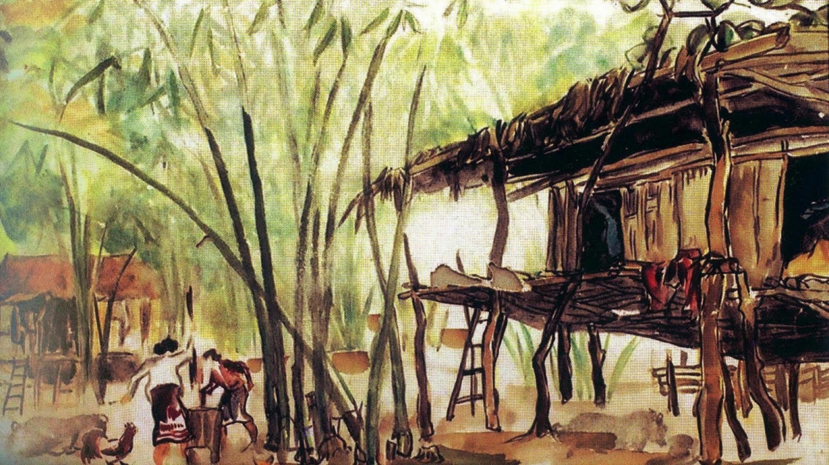 Tác phẩm Bản sơ tán  của họa sĩ Nguyễn Đức Dụ vẽ năm 1972