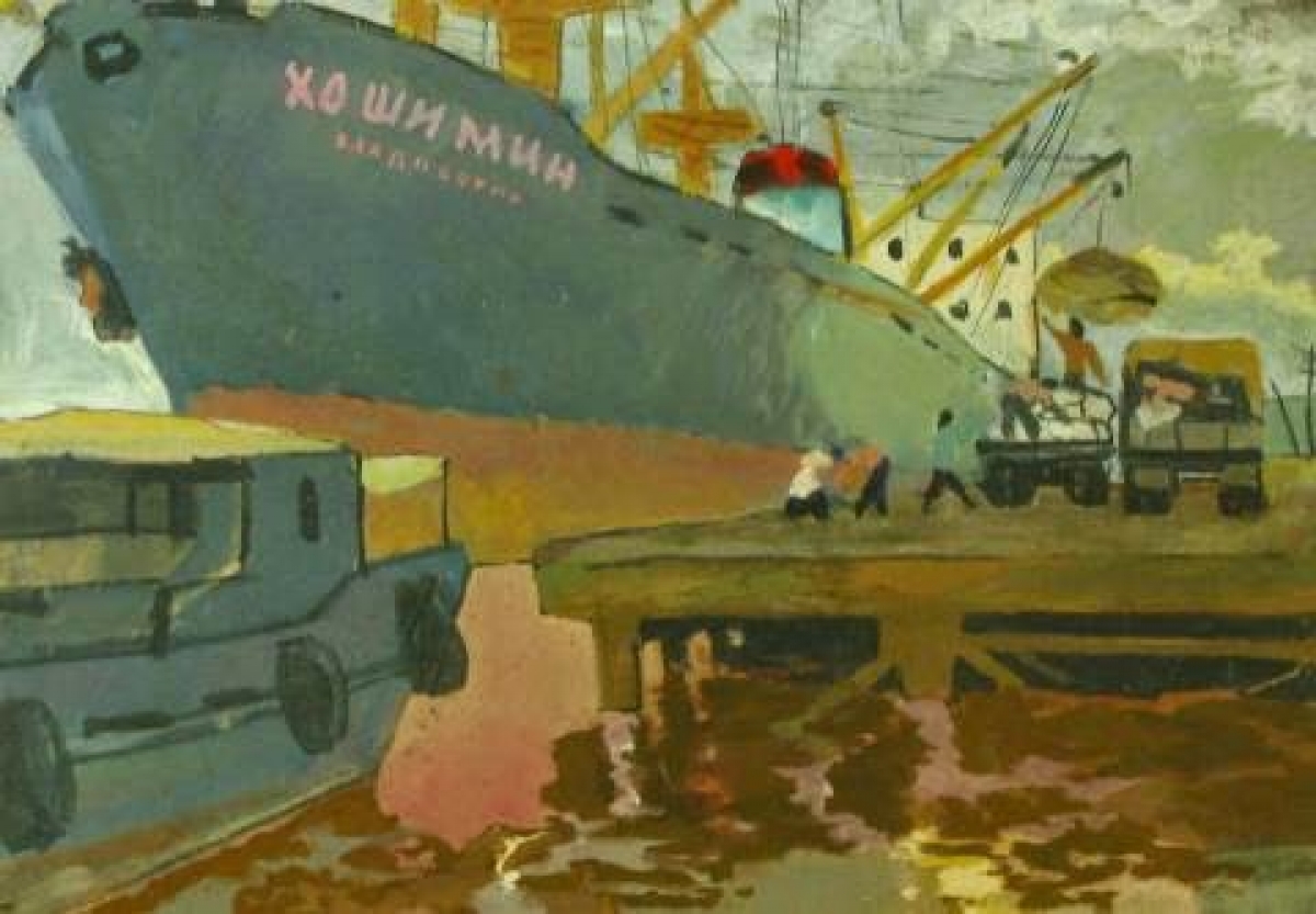 Tác phẩm Cảng Hải Phòng- Bột nước vẽ năm 1976