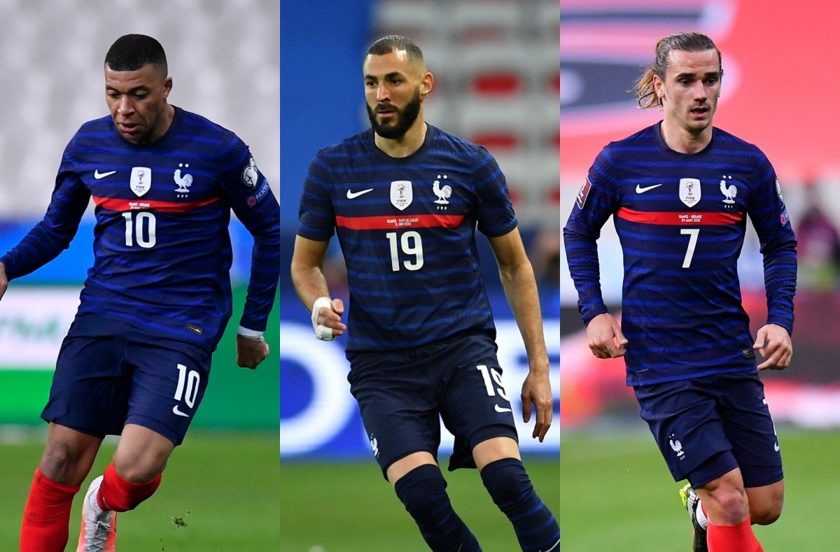 Bộ ba sát thủ của đội tuyển Pháp: Antoine Griezmann, Kylian Mbappe, Karim Benzema (Ảnh: Internet)