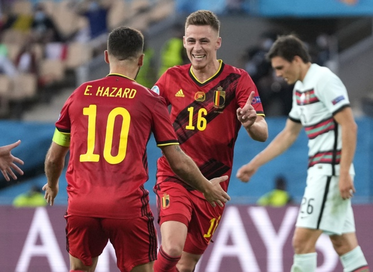 Thor Hazard (số 16) ghi bàn thắng duy nhất giúp tuyển Bỉ hạ gục Bồ Đào Nha