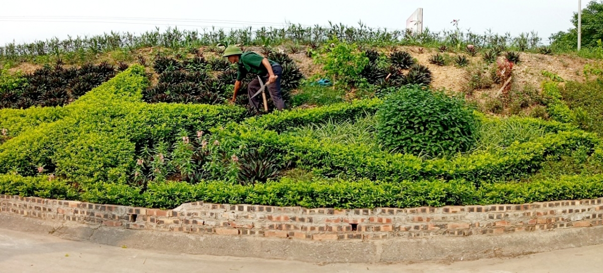Cựu chiến binh Nguyễn Phú Thắng miệt mài cải tạo bên công trình xanh sạch đẹp thôn 6