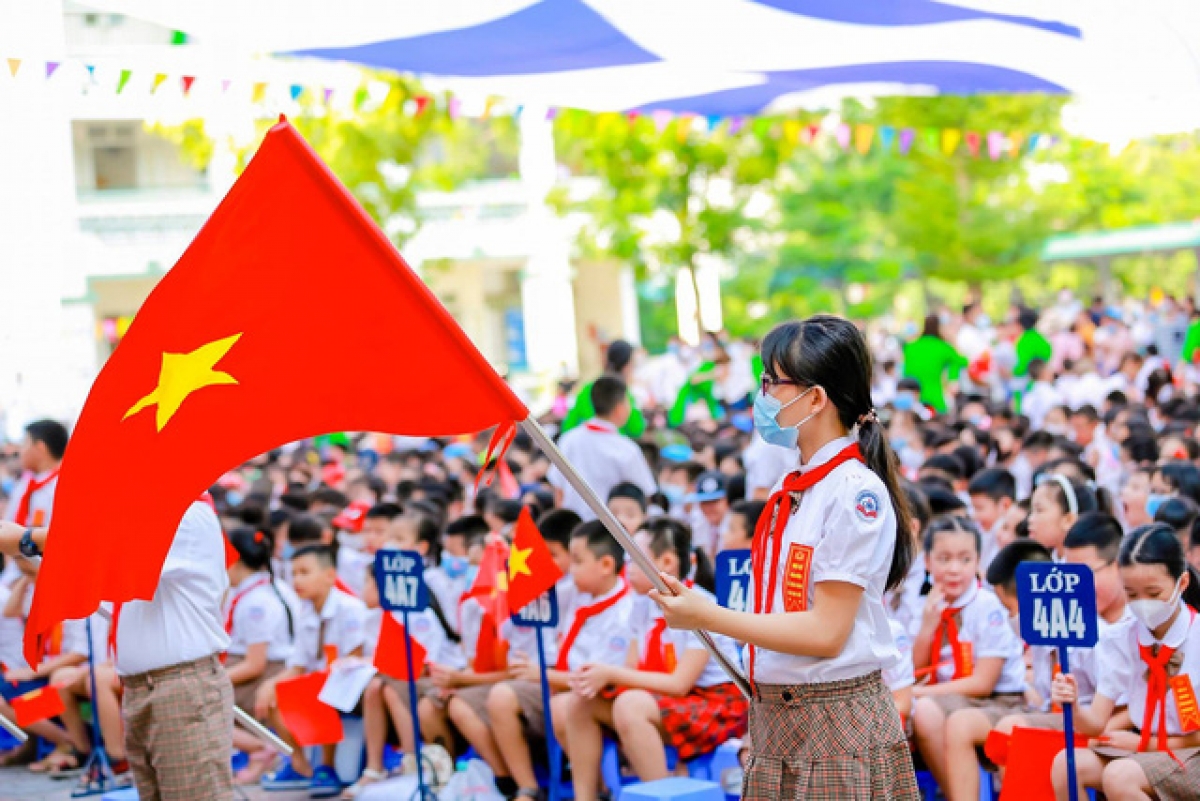 Năm học 2021-2022, học sinh Hà Nội sẽ có buổi Lễ Khai giảng đặc biệt khi không khai giảng tập trung mà qua phát thanh-truyền hình (Ảnh minh họa: Lễ khai giảng năm học 2020-2021)