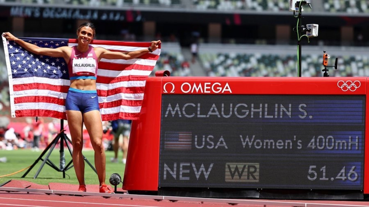 VĐV Sydney Mclaughlin (Mỹ) đã xuất sắc giành chiến thắng ở nội dung 400m vượt rào nữ
