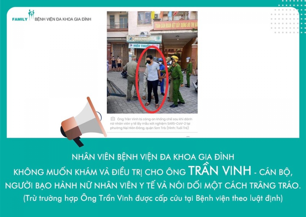 Bệnh viện Đa khoa Gia Đình tuyên bố từ chối khám và điều trị đối với ông Trần Vinh