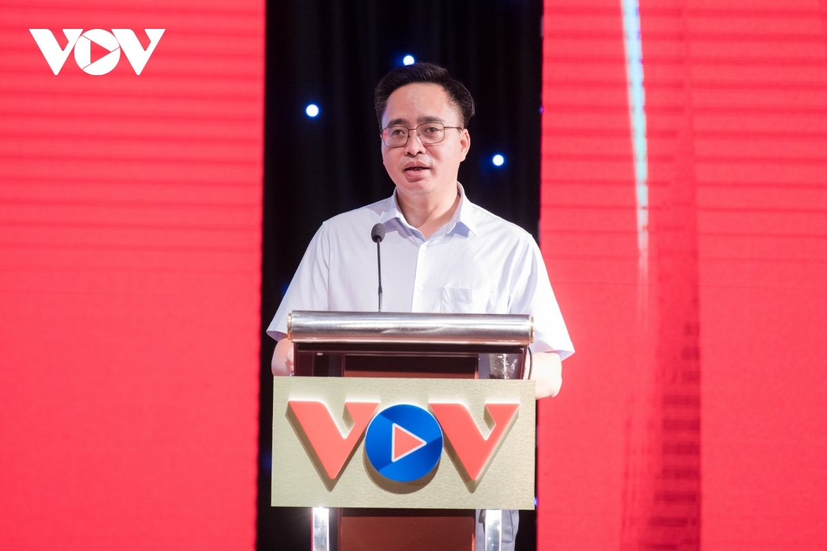 Phó Tổng Giám đốc VOV Phạm Mạnh Hùng, Trưởng đoàn công tác
phát biểu tại buổi lễ