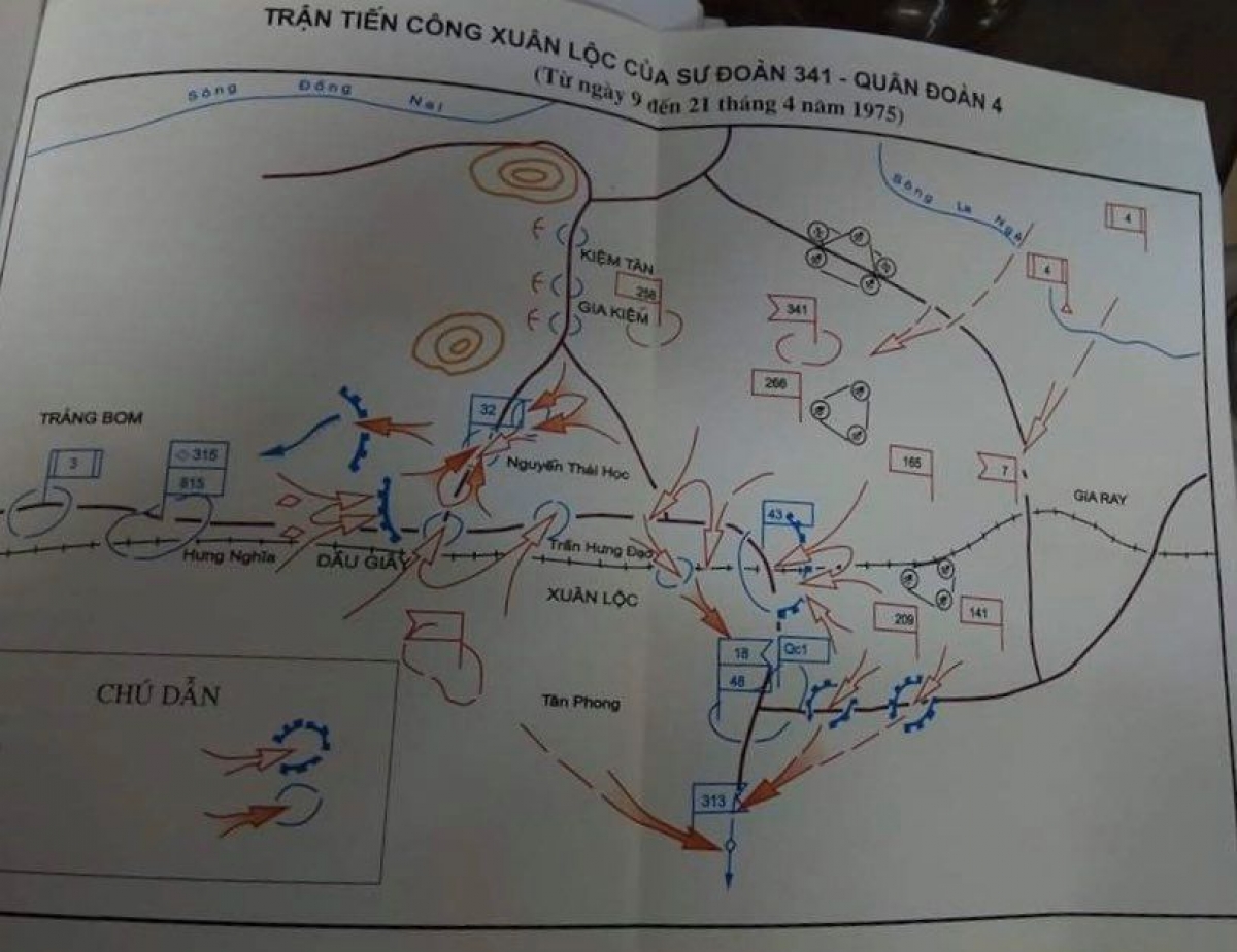 Bản đồ tác chiến cho trận đánh Xuân Lộc 1975