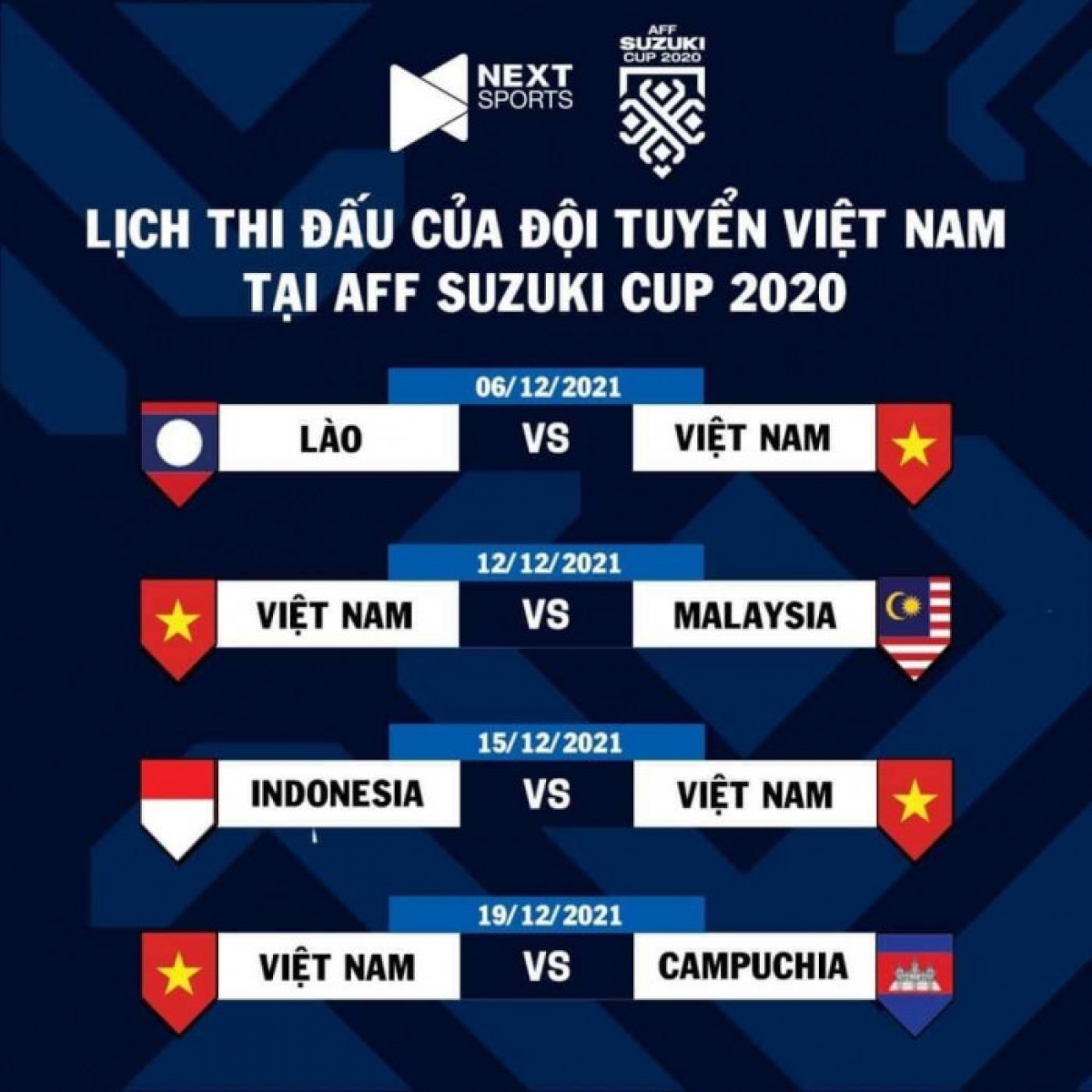 Lịch thi đấu bảng B của tuyển Việt Nam tại AFF Cup 