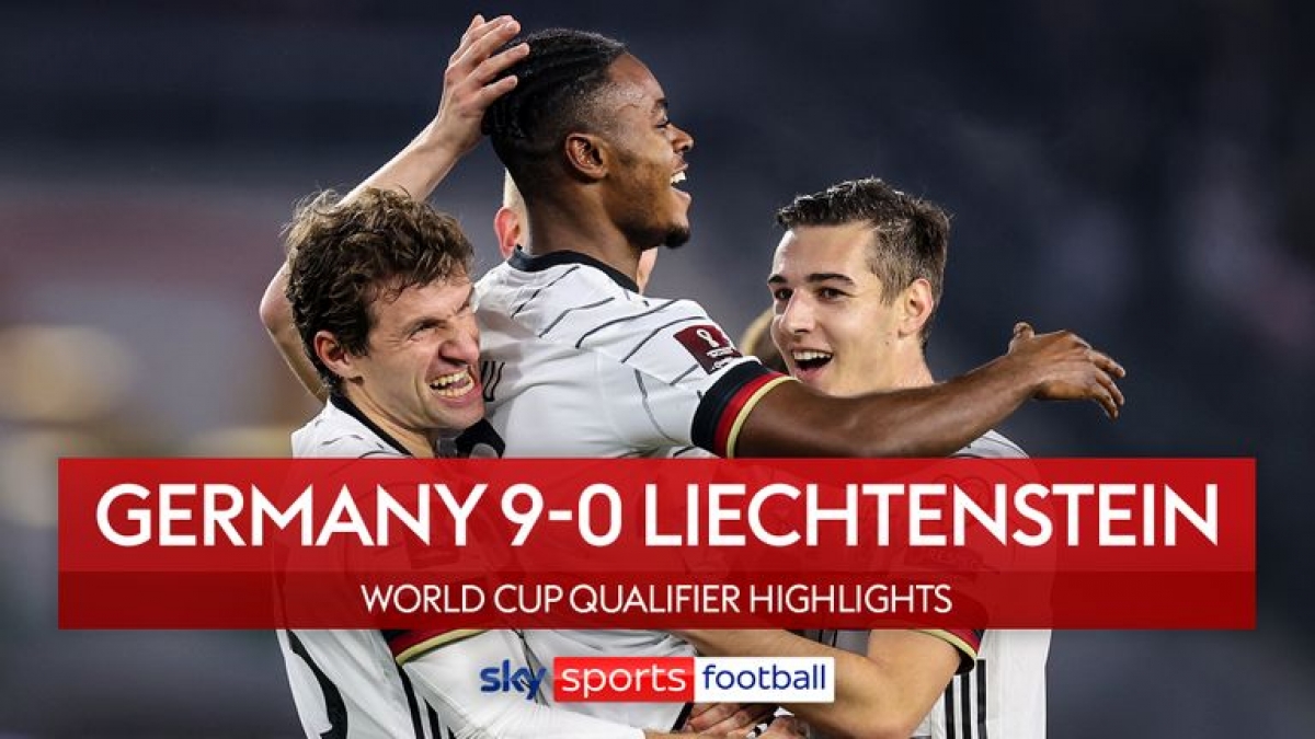 Các cầu thủ Đức thi nhau ghi bàn vào lưới Liechtenstein (Ảnh: Internet)