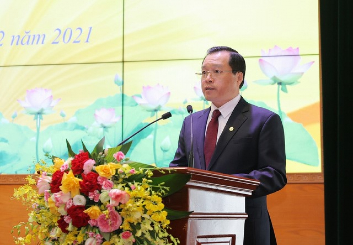 Ông Phạm Quốc Hùng - Vụ trưởng Vụ Thư viện, Bộ VHTT&amp;DL phát biểu tại lễ trao giải thưởng Phát triển văn hóa đọc năm 2021