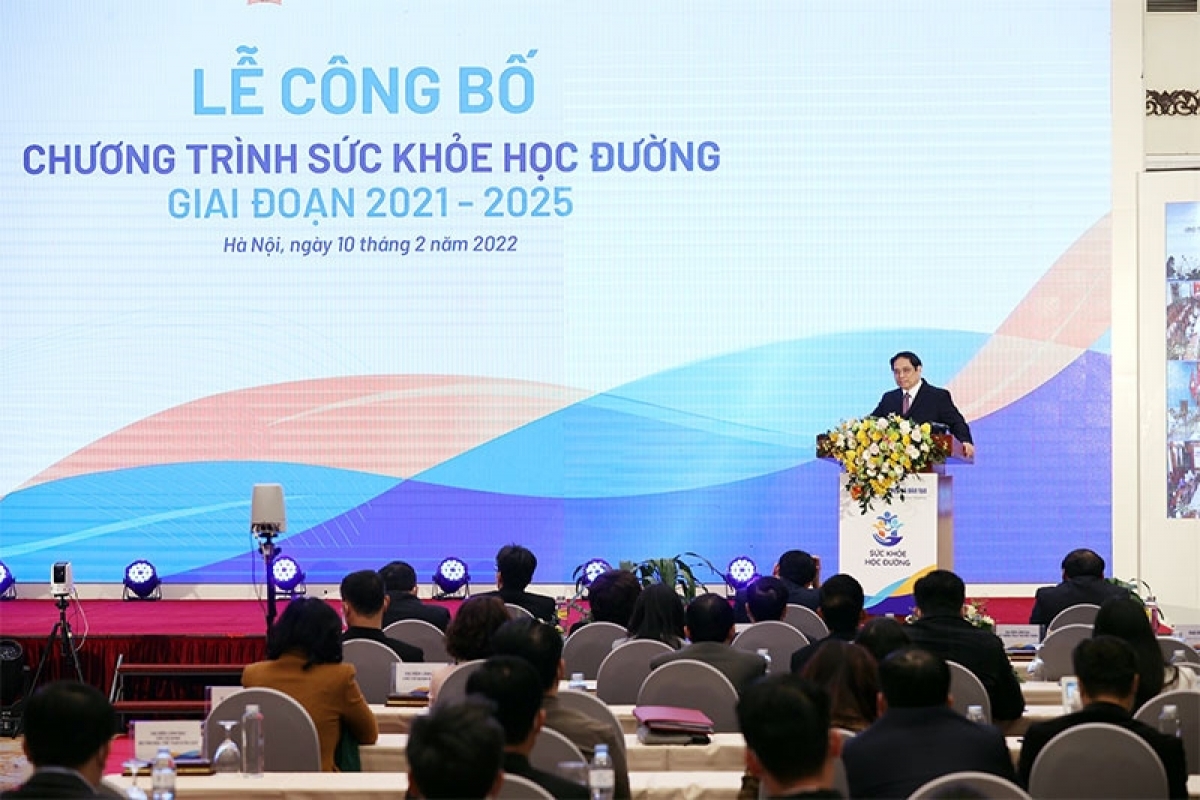 Thủ tướng Phạm Minh Chính phát biểu tại buổi lễ công bố Chương trình Sức khỏe học đường giai đoạn 2021-2025. (Ảnh: qdnd.vn)