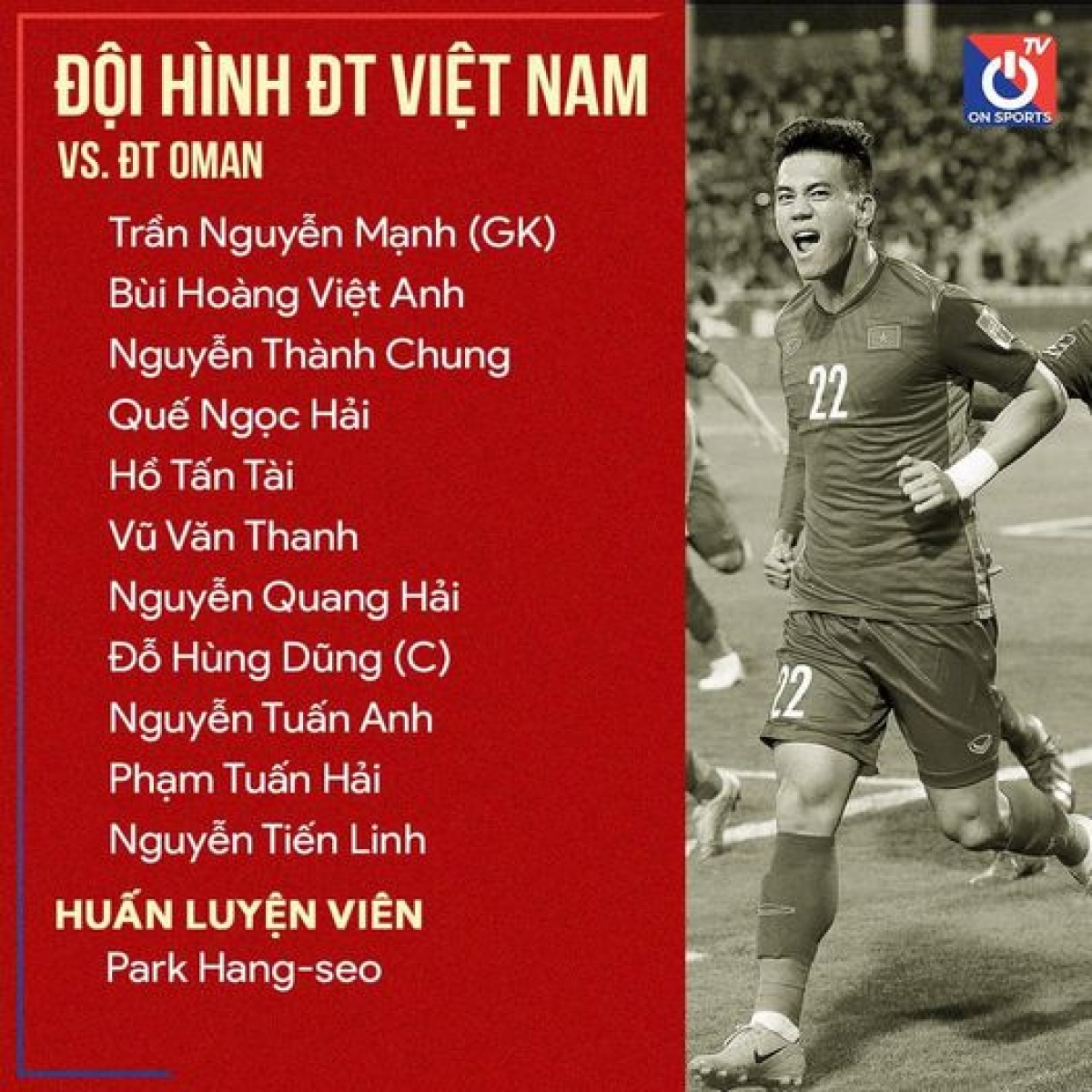 Đội hình ra sân của tuyển Việt Nam (ảnh On sports )