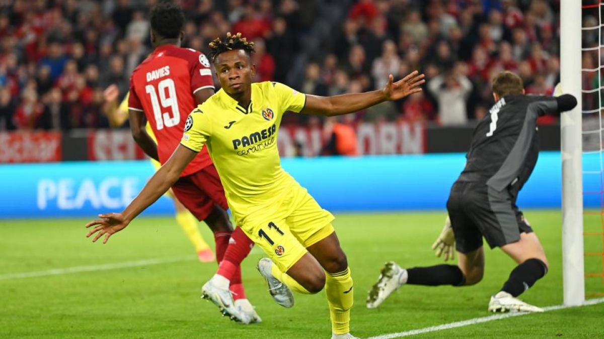 Samuel Chukwueze ghi bàn loại Bayern Munich khỏi đấu trưởng Champions League mùa giải 2021/2022 (Ảnh: Internet)