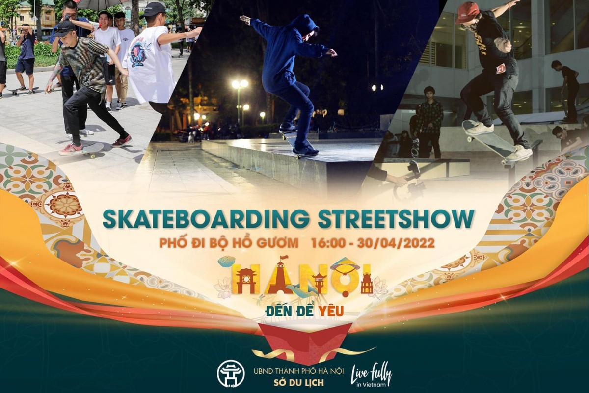 Sự kiện skateboarding streetshow của đông đảo các bạn trẻ sẽ mang đến một màn trình diễn nghệ thuật đường phố độc đáo đầy ấn tượng dọc không gian của phố đi bộ Hồ Gươm tại “Lễ hội Quà tặng Du lịch Hà Nội 2022”