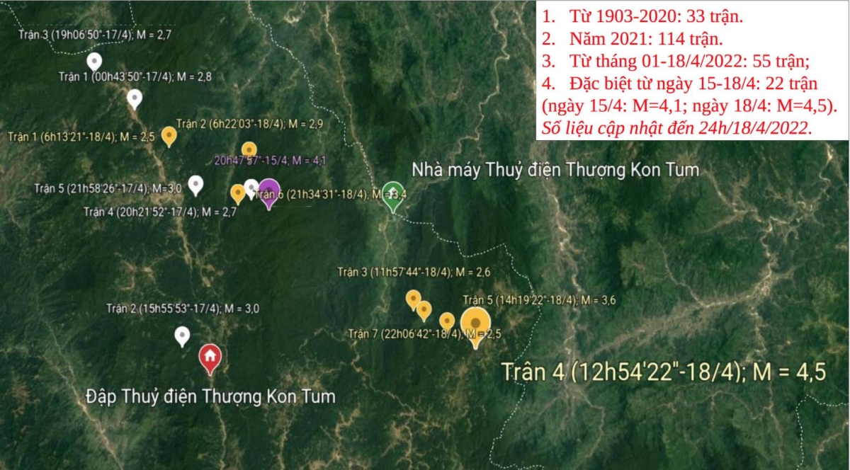 Thông tin động đất tại huyện Kon Plong, tỉnh Kon Tum