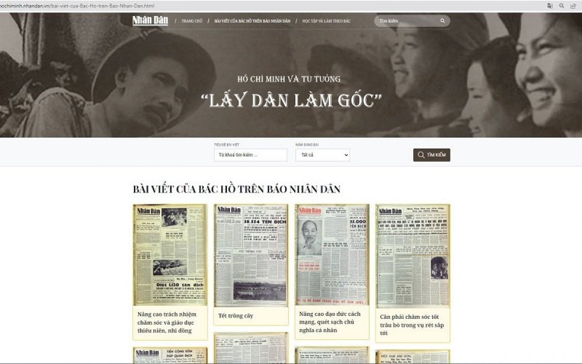 Giao diện trang thông tin điện tử đặc biệt về Chủ tịch Hồ Chí Minh