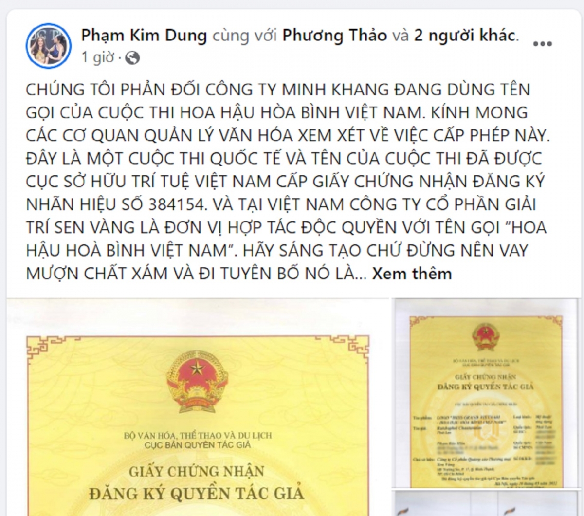 Bài đăng ở chế độ công khai trên facebook cá nhân bà Phạm Kim Dung. Ảnh: chụp màn hình