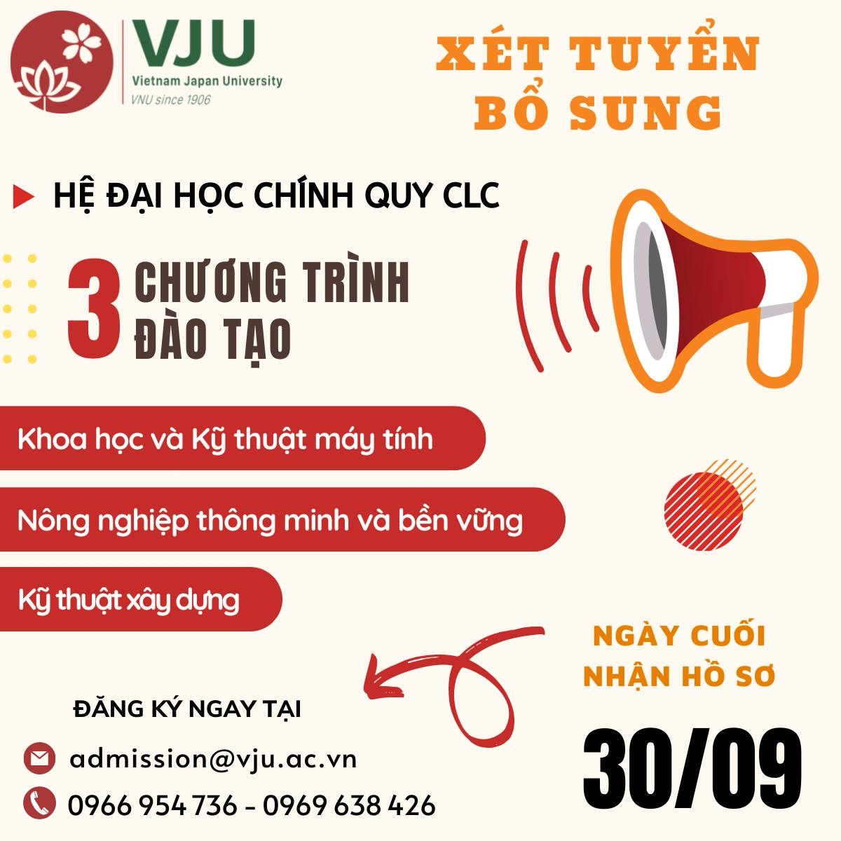 Trường Đại học Việt-Nhật (ĐHQG Hà Nội) công bố chỉ tiêu, phương thức xét tuyển bổ sung