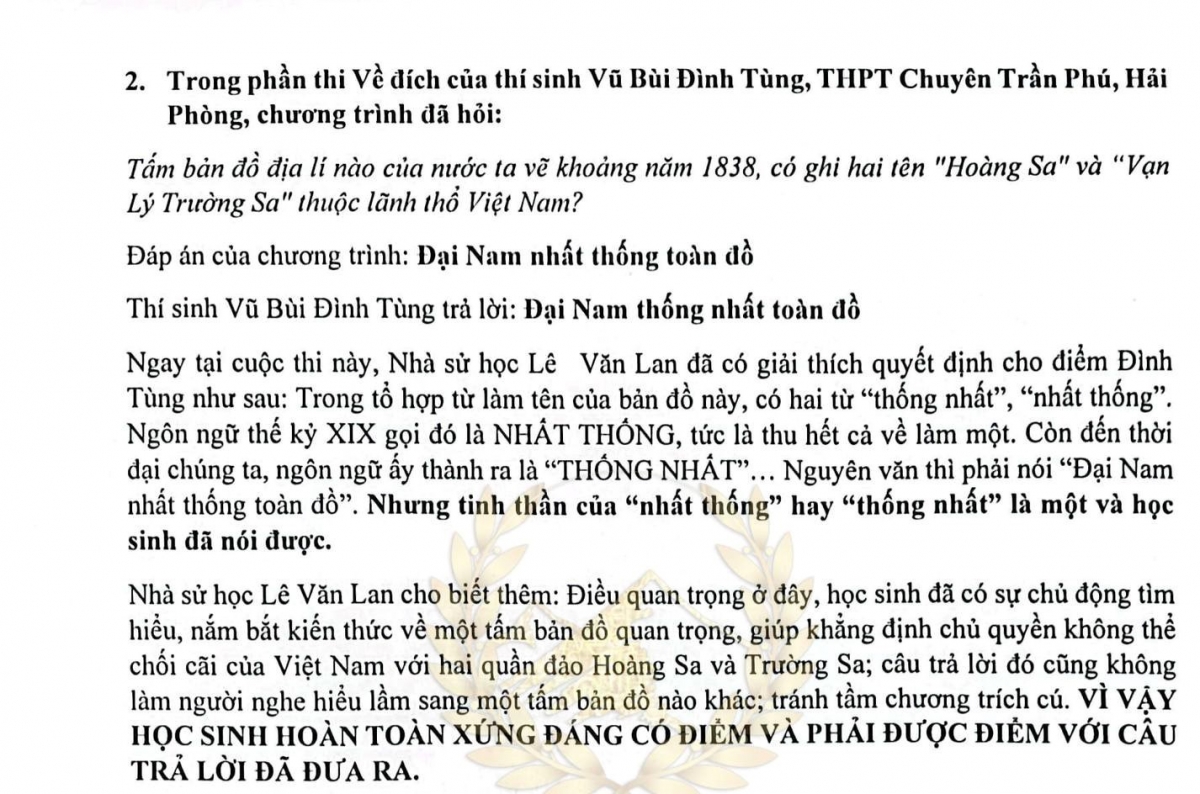 Lý giải của BTC và của Nhà sử học Lê Văn Lan về phần trả lời của thí sinh Đình Tùng