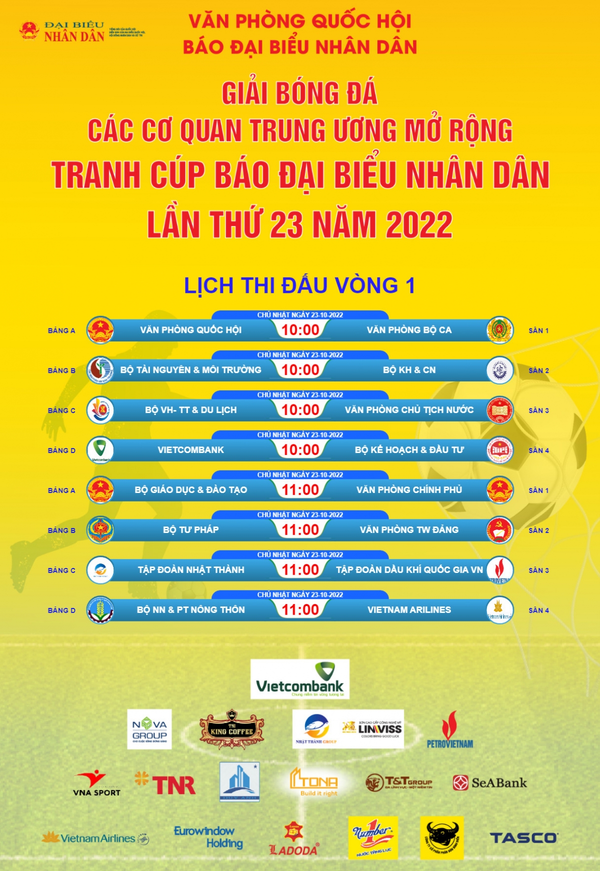 Lịch thi đấu vòng 1 Giải Cúp Báo Đại biểu Nhân dân năm 2022.
