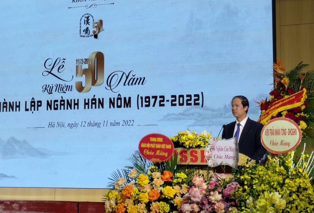 Bộ trưởng Bộ GD-ĐT Nguyễn Kim Sơn phát biểu tại lễ Kỷ niệm 50 năm thành lập ngành Hán Nôm