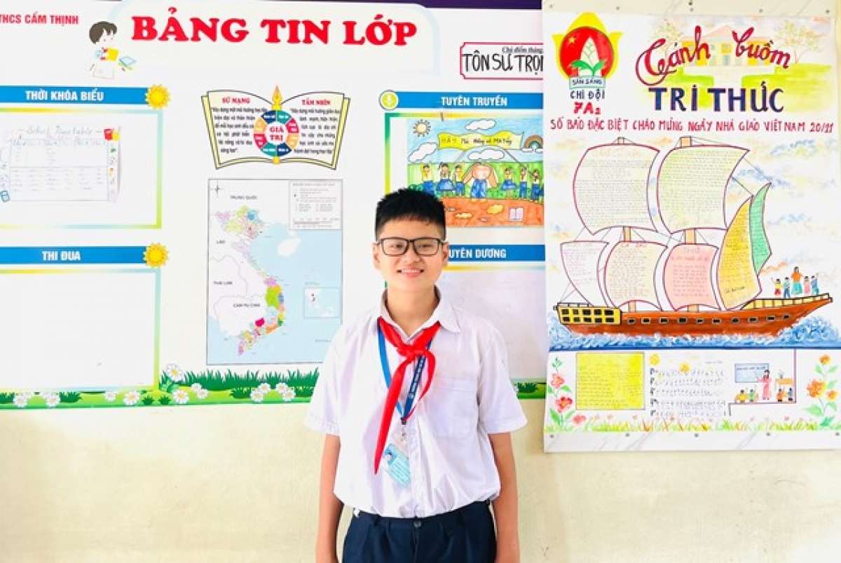 Em Hoàng Mạnh Chiến, học sinh lớp 7 trường THCS Cẩm Thịnh, TP Cẩm Phả, Quảng Ninh đã có hành động dũng cảm cứu người. Ảnh: Internet