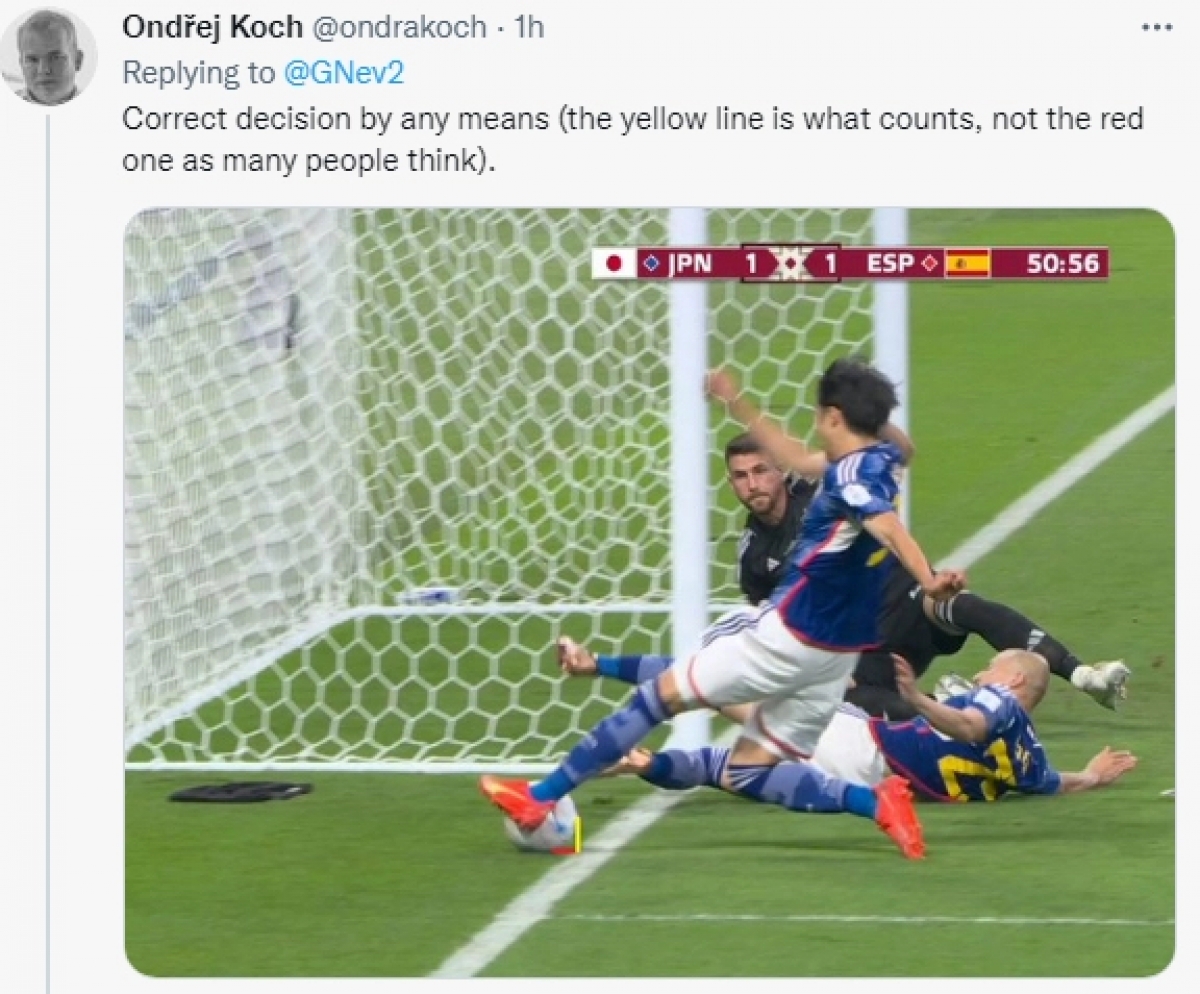 Tài khoản Twitter Ondrej Koch dùng những vạch kẻ để chứng minh bóng còn nằm trong sân