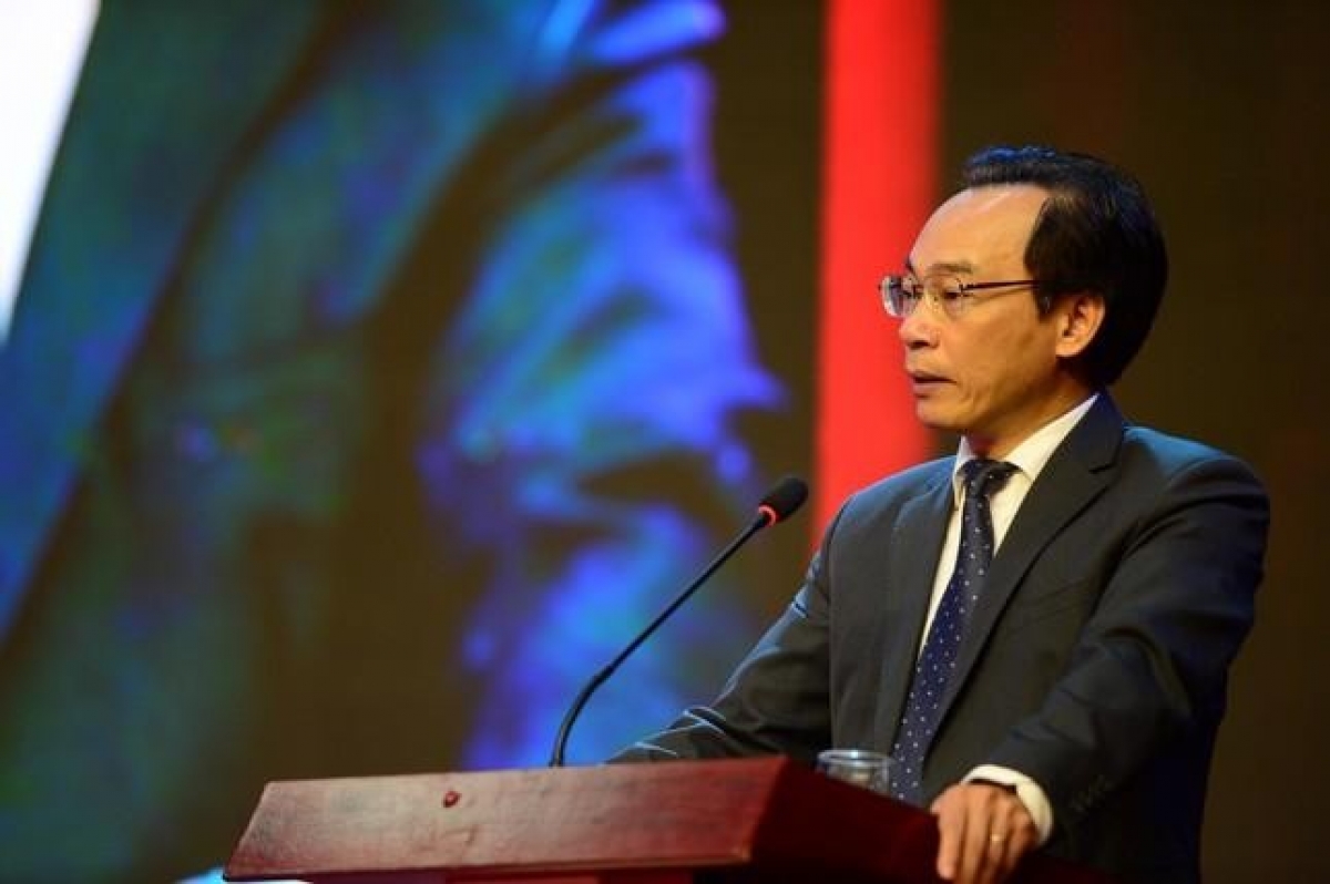 Thứ trưởng Bộ GD-ĐT Hoàng Minh Sơn phát biểu tại Lễ Trao học bổng điểm cầu phía Bắc (ĐH Y Hà Nội)