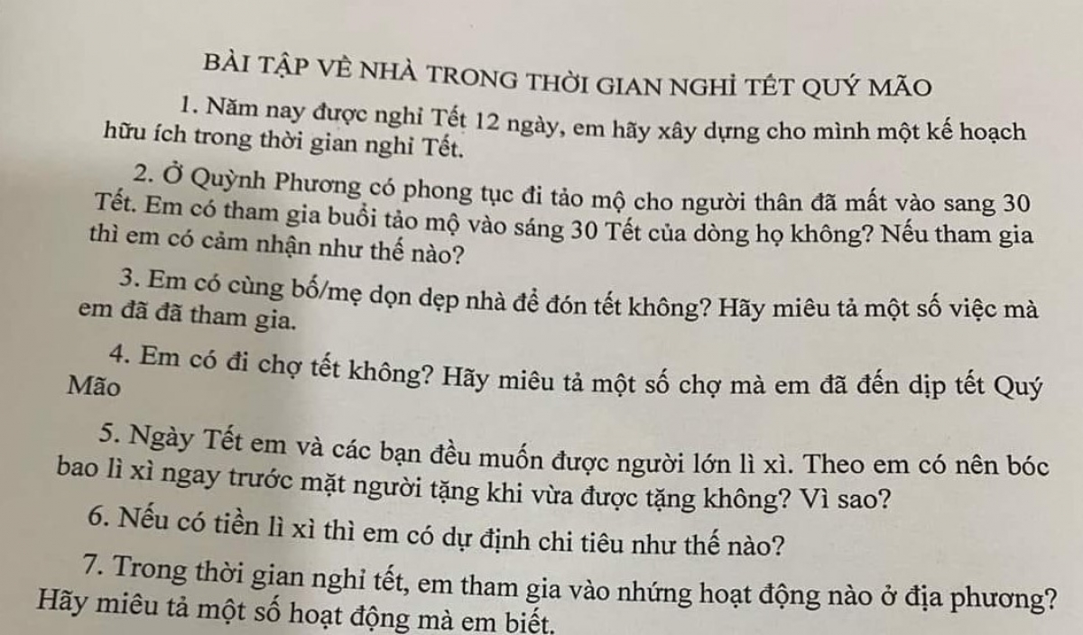 10 bài tập được Hiệu trưởng Trường THCS Quỳnh Phương (Quỳnh Mai, Nghệ An) Hồ Tuấn Anh dành cho học sinh dịp nghỉ Tết nguyên đán 2023. 