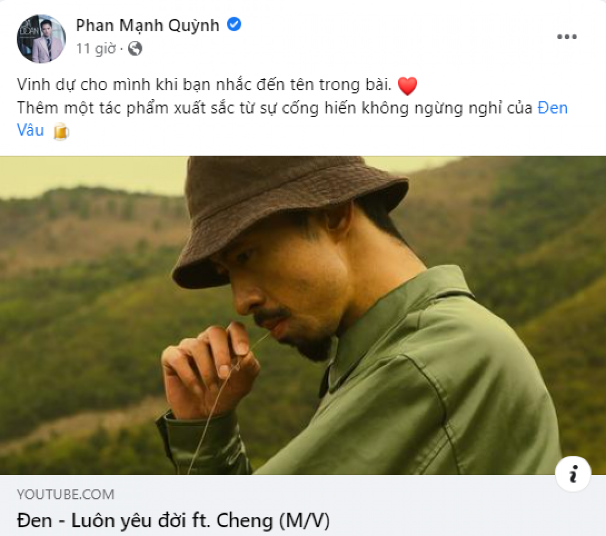 Phan Mạnh Quỳnh tỏ ra thích thú khi được nhắc đến trong phần ca từ "chơi chữ" của Đen