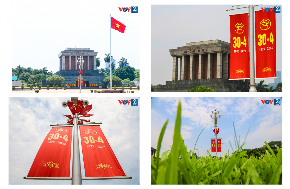 Khu vực Quảng trường Ba Đình, Lăng Chủ tịch Hồ Chí Minh phấp phới cờ hoa.