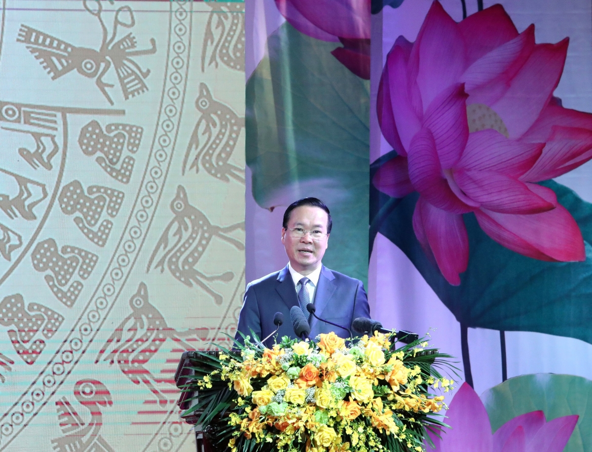 Chủ tịch nước Võ Văn Thưởng phát biểu tại buổi lễ. Ảnh: Khiếu Minh