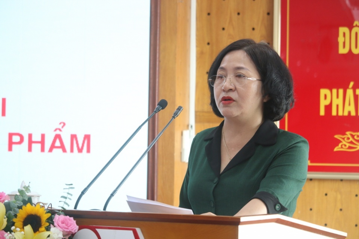 Bà Vũ Thị Hồng Hạnh - Phó Chánh Thanh tra Sở Thông tin và Truyền thông Hà Nội phát biểu tại hội thảo. Ảnh:Đức Huy