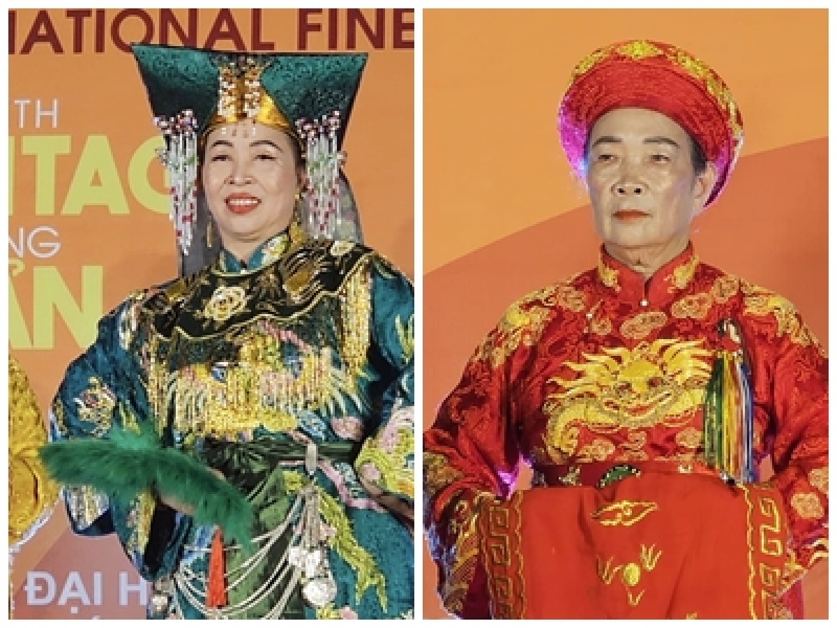 Một số trang phục trình diễn giới thiệu di sản Tín ngưỡng thờ Mẫu Tam phủ của người Việt trong chương trình nghệ thuật Lễ Khai mạc Triển lãm Mỹ thuật Quốc tế tại Huế tối 2/8
