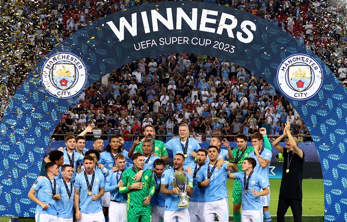 Man City đăng quang tại Siêu cúp châu Âu. (Ảnh: Reuters)