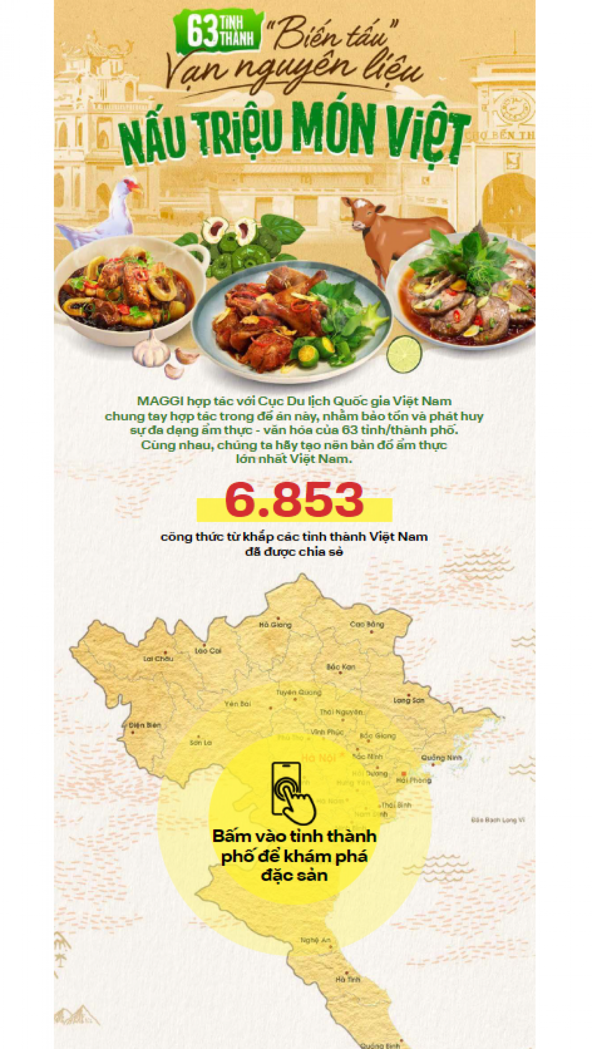       Bản đồ ẩm thực trực tuyến với 6.853 công thức từ khắp các tỉnh thành Việt Nam đã được chia sẻ