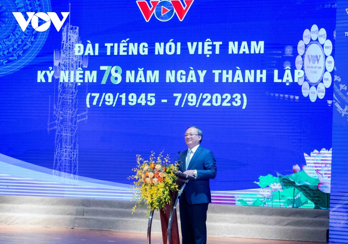 Tổng Giám đốc Đài Tiếng nói Việt Nam Đỗ Tiến Sỹ phát biểu tại
Lễ kỷ niệm 78 năm Ngày thành lập (7/9/1945-7/9/2023)