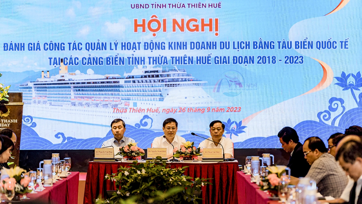 Hội nghị “Đánh giá công tác quản lý hoạt động kinh doanh du lịch bằng tàu biển quốc tế tại các cảng biển tỉnh Thừa Thiên Huế giai đoạn 2018-2023”. Ảnh: BTC