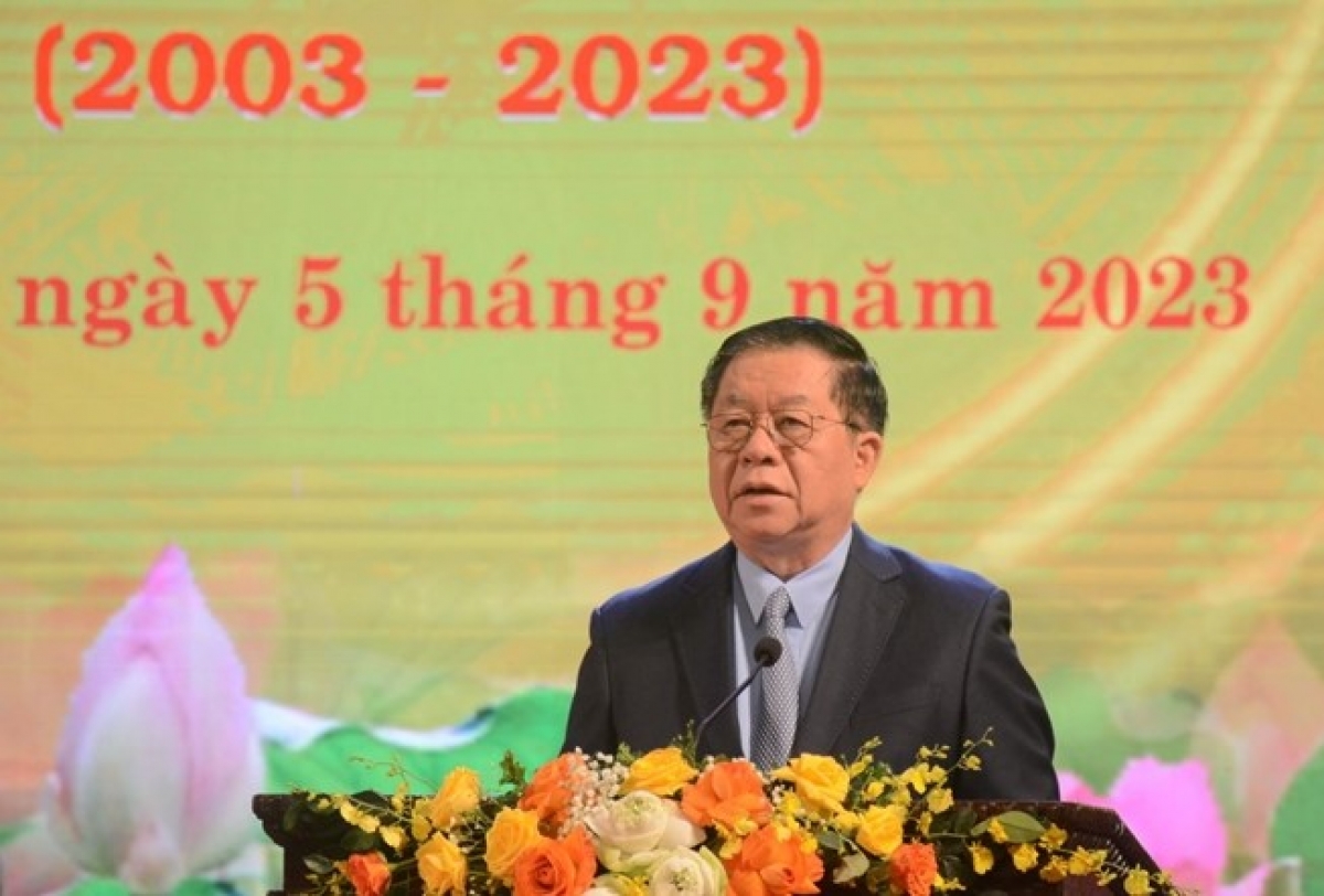 Đồng chí Nguyễn Trọng Nghĩa, Bí thư Trung ương Đảng, Trưởng Ban Tuyên giáo Trung ương phát biểu tại buổi lễ