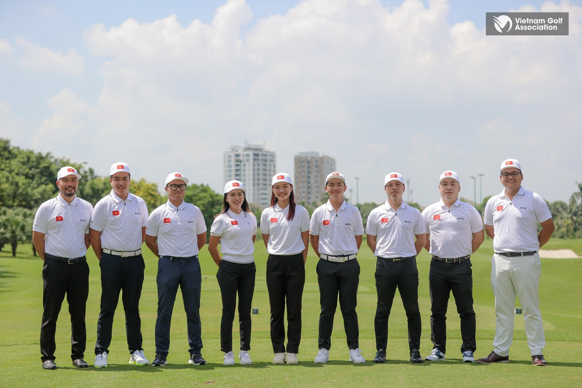 Các thành viên Đội tuyển golf Việt Nam tham dự ASIAD 19 (Ảnh: VGA)