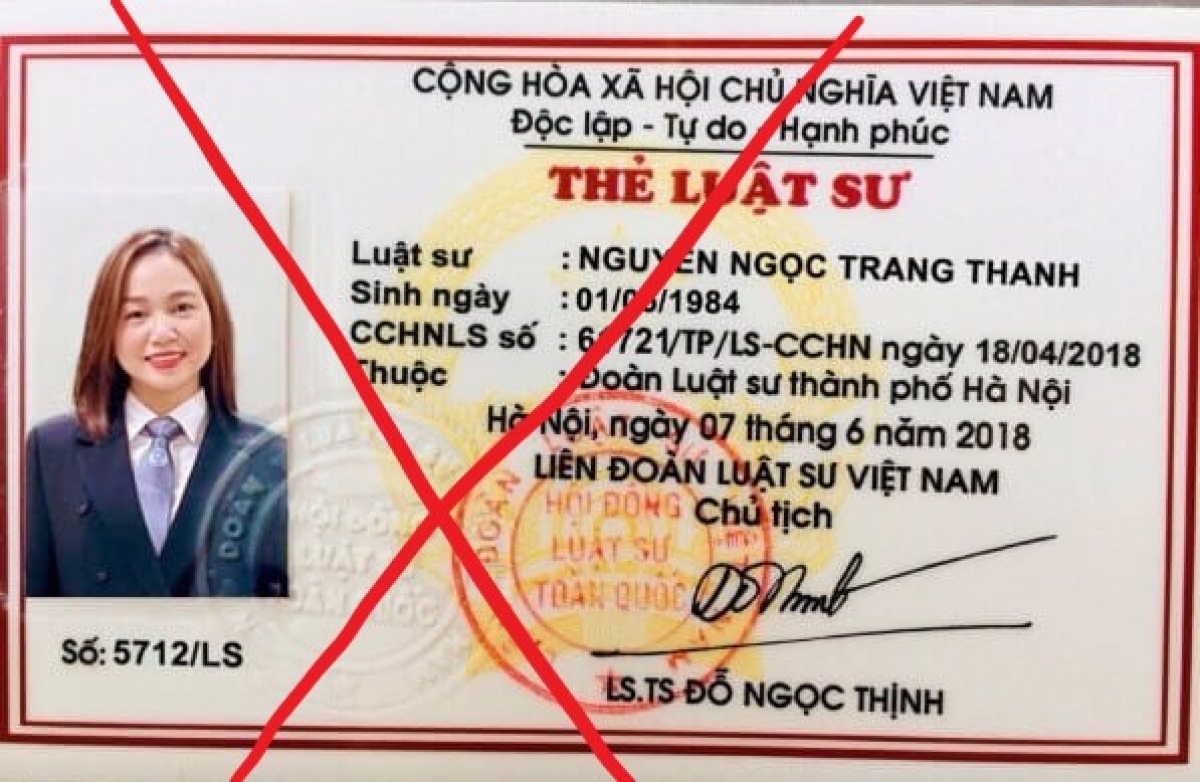 Luật sư Lưu Kiều Trang - Đoàn Luật sư TP. Hà Nội bị sử dụng hình ảnh để cắt ghép, tạo thẻ luật sư giả rồi đăng tải lên mạng xã hội